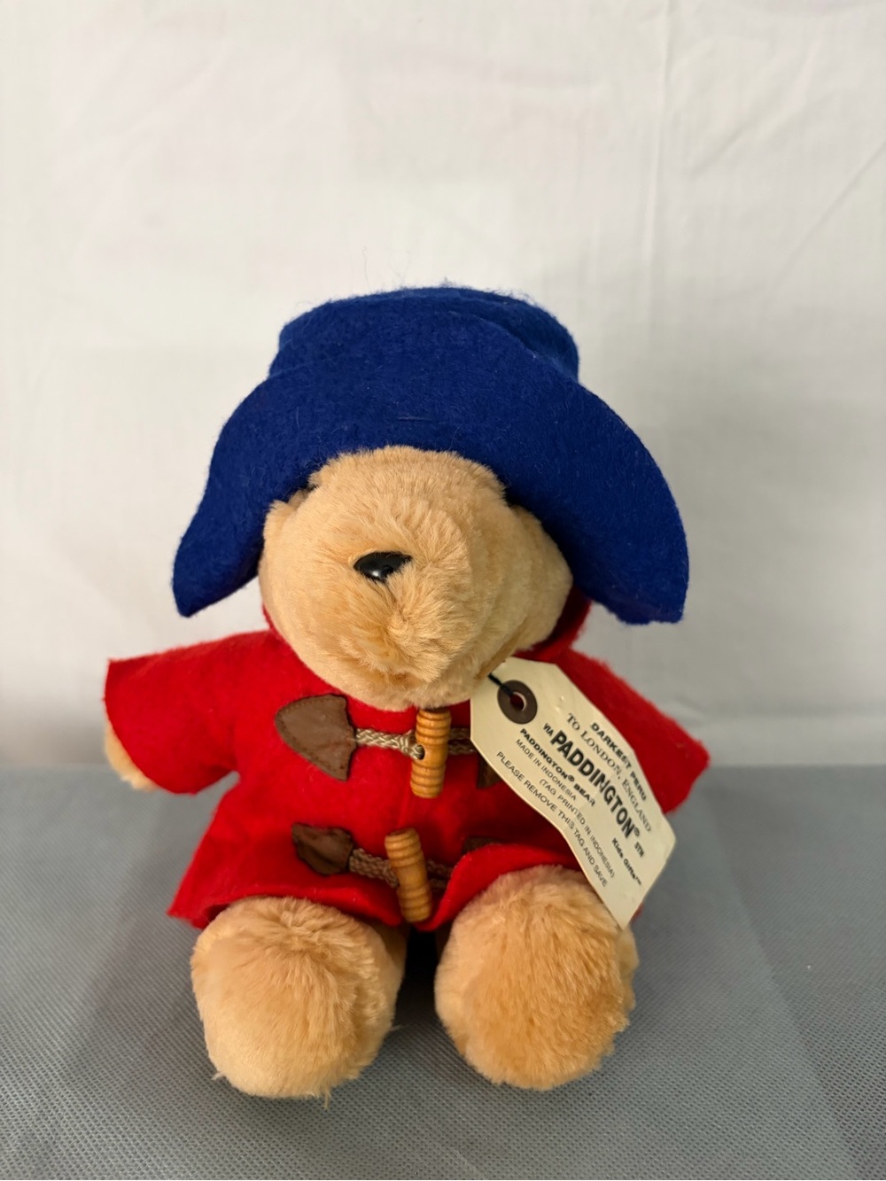 Vintage Paddington Bear Plush Darkest Peru Red Coat Blue Hat(F168)